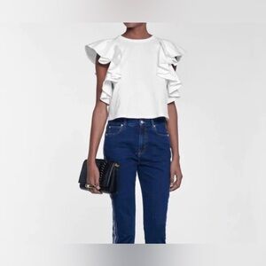 ALEXANDER MCQUEEN white cotton ruffle sleeve crew neck crop top Sz40/US 2/4 S